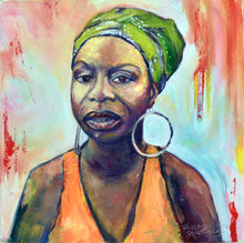 Load image into Gallery viewer, Portrait of Nina Simone, 12 x 12 oil on 2.5&quot; deep canvas