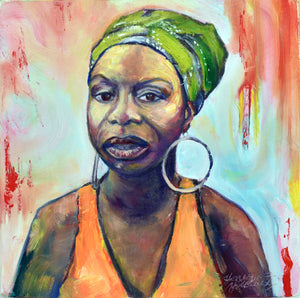 Portrait of Nina Simone, 12 x 12 oil on 2.5" deep canvas